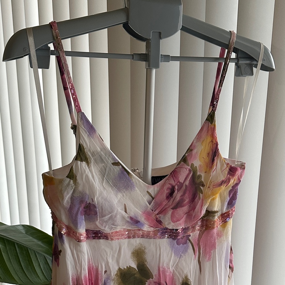 NWT Eva Blue Floral Spaghetti Strap Dress - Picture 4 of 8